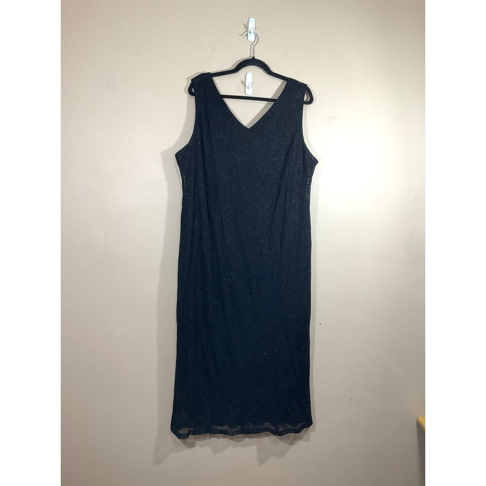 Vintage Jessica Howard Mesh Overlay Maxi Dress 24P Black Sparkly 90s Goth Party